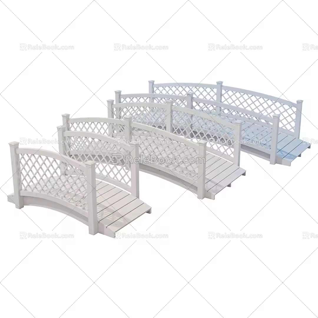 Simple Wooden Handrail Bridge 3d model