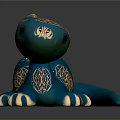 Blue Mythical Creature Sculpture With Golden Geometric Patterns And Shiny Texture 3d model