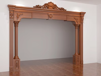 Decorative Wooden Door Arch With Intricate Carvings And Columns For Interior 3d model