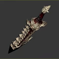 Ornate Fantasy Sword With Blood Red Blade Skull Hilt And Spiked Design