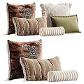 Leopard Print Striped Brown Green Throw Pillows With Fringe And Decorative Patterns