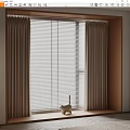 Light Brown Pleated Curtains With Venetian Blinds And Cat Figurine On Windowsill