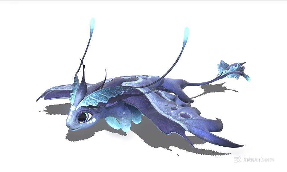 Mythical Blue Purple Flying Creature Character With Large Wings And Glowing Antennae For Game Movie 3d model 