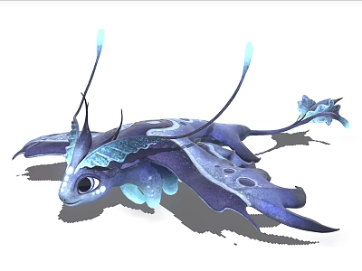 Mythical Blue Purple Flying Creature Character With Large Wings And Glowing Antennae For Game Movie 3d model