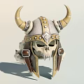 Viking Inspired Horned Helmet Featuring Skull Design Metal Rivets And Leather Straps