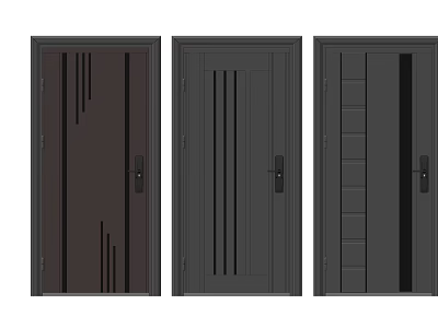 Stylish Security Doors With Various Dark Colored Vertical Lines And Panel Designs 3d model