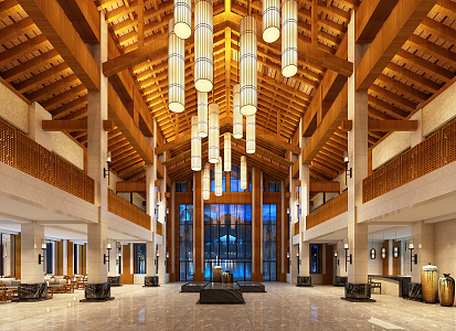 New Chinese Lobby Hotel Lobby 3d model