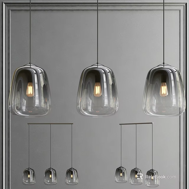 Modern Clear Glass Pendant Lights With Rounded Design And Warm Glow 3d model 