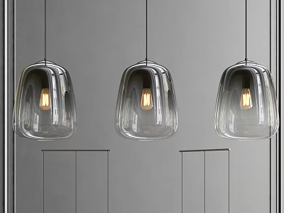 Modern Clear Glass Pendant Lights With Rounded Design And Warm Glow 3d model