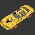 Yellow Classic Sports Car With Black Roof And Eagle Graphic On Hood