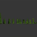 Green Plant Models With Various Shapes On Gray Background And Reflection Effect