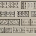 Ornate Metal Railings With Various Intricate Patterns And Decorative Design Elements 3d model