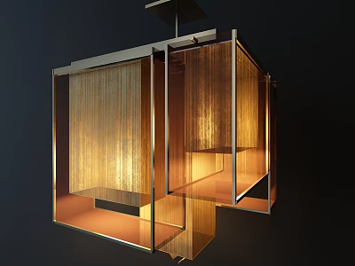 Modern Geometric Chandelier With Metal Frame Wooden Panels And Warm Illumination 3d model