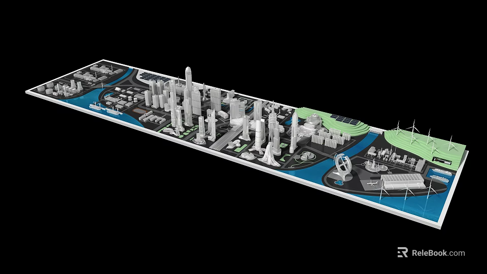 Urban Planning Sand Table With High Rise Buildings River Roads Green Spaces And Bridge 3d model 