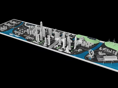 Urban Planning Sand Table With High Rise Buildings River Roads Green Spaces And Bridge 3d model