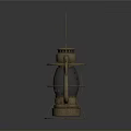 Antique Vintage Lantern With Metal Frame Glass Shade And Handle Structure