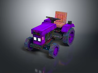 Purple Pixel Style Tractor With Orange Seat And Large Wheels 3D Design 3d model