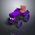 Purple Pixel Style Tractor With Orange Seat And Large Wheels 3D Design