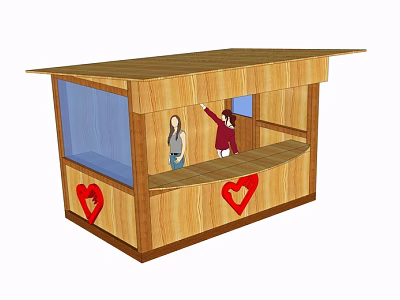 Wooden Shower Sauna Cabin With Two People Inside And Red Heart Decorations 3d model