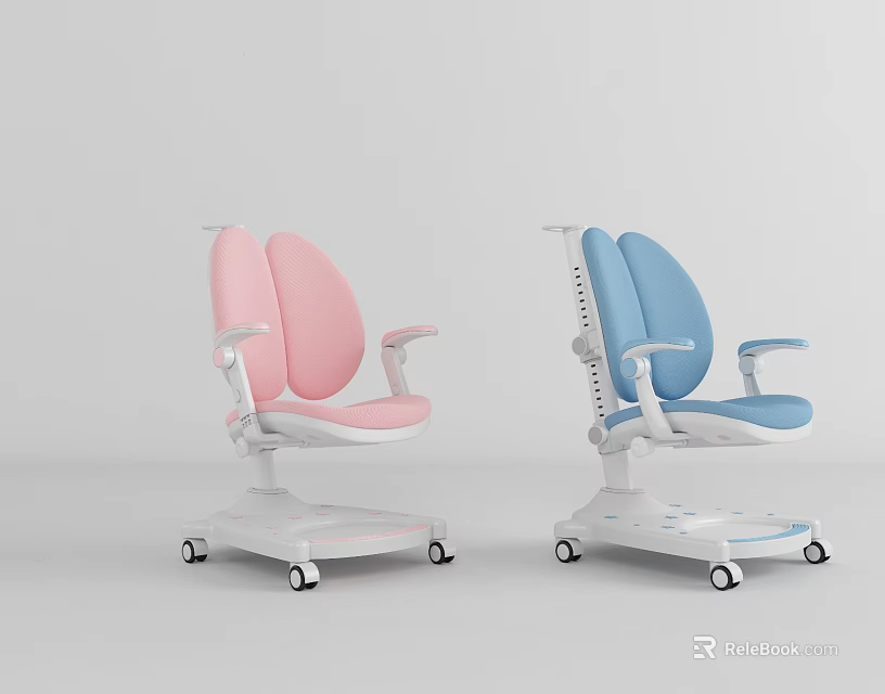 Modern Kids' Chair in Pink and Blue with Adjustable Design and Wheels 3d model 