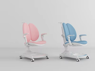 Modern Kids' Chair in Pink and Blue with Adjustable Design and Wheels 3d model