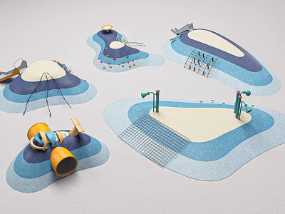 Colorful Playground Equipment Set With Climbing Frames Slides Tunnels And Blue Yellow Surfaces 3d model
