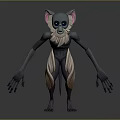 3D Model Fantasy Creature Character Standing With Large Ears Gray Skin White Beard Long Arms 3d model