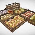 Assorted Fresh Fruits Vegetables and Fish in Wooden Crates for Daily Living Supplies
