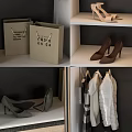 Modern Closet Interior With Hanging Clothes Shelves Shoes Storage Boxes And Drawers
