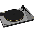 HiFi Vinyl Turntable Player with Black Platter Yellow Tonearm and Gray Base