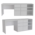 Modern White Desk Design With Functional Drawers And Open Storage Shelves For Home Office