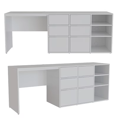 Modern White Desk Design With Functional Drawers And Open Storage Shelves For Home Office 3d model