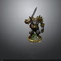 Detailed 3D Warrior Model Holding Sword With Armor Green Grass Base And Golden Edges