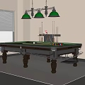 Billiard Room Interior Design Featuring Green Felt Table Cues And Hanging Pendant Lights