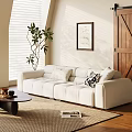 White Sectional Sofa with Decorative Cushions Green Plant and Coffee Table in Bright Living Room