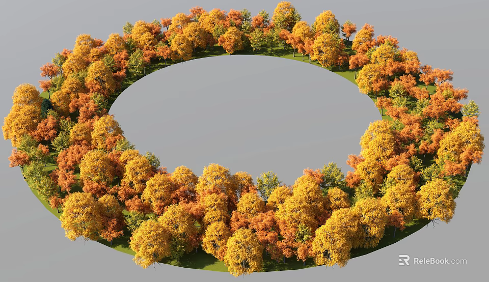 Circular Plant Combination Featuring Yellow Orange Trees Gray Open Space And Garden Landscape 3d model 