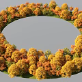Circular Plant Combination Featuring Yellow Orange Trees Gray Open Space And Garden Landscape