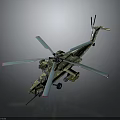 Camouflage Military Helicopter With Large Rotor Blades Detailed Body Design And Landing Gear
