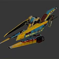 Colorful Yellow Blue Red Spaceship Model With Sharp Sleek Wings Design 3d model
