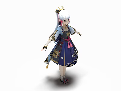 Game And Movie Character With White Hair Golden Crown And Blue Black Dress 3d model