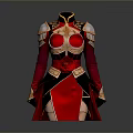 Woman Wearing Red Armor With Golden Accents And Rose Pattern Design