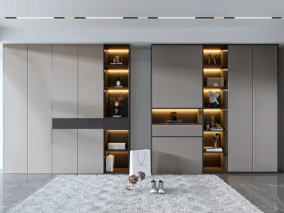 Modern Shoe Cabinet Design With Open Shelves Decorative Lighting And Storage Space 3d model