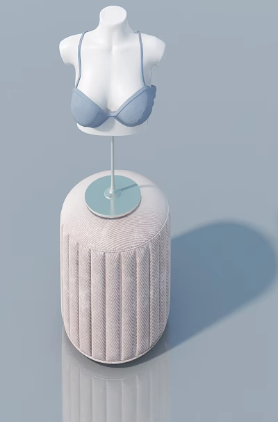 Light Blue Bra On Textured Pink Cylindrical Display Stand With Light Blue Background 3d model