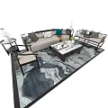 Sofa And Coffee Table Set With Multiple Pillows Side Tables And Area Rug 3d model