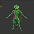 Green Insect With Wings Standing Pose Streamlined Body 3D Model On Gray Background