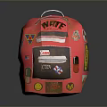Red Backpack With WIFE Lettering And Decorative Stickers For Daily Use