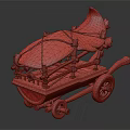 Traditional Handcrafted Wooden Cart With Green Leaf Shaped Canopy And Spoked Wheels