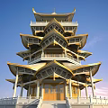 Chinese-style ancient building attic 3d model