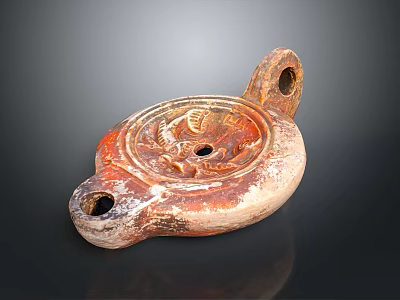 Ancient Terracotta Sculpture With Two Handles And Carved Patterns On Surface 3d model