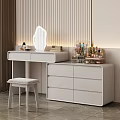 Modern White Dressing Table Interior With Mirror Stool And Cosmetics 3d model